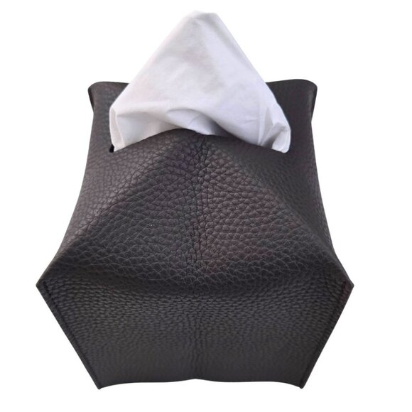Tissue Box Cover Holder Square Cube Cover Faux PU Leather Dark Gray NEW NWT - Picture 2 of 5